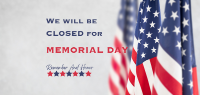 American flag background with text indicating library closure for Memorial Day