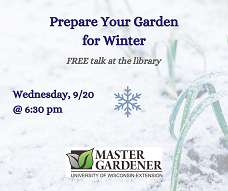 Background photo of plants covered in snow with text announcing the program date and time