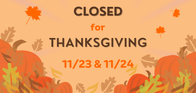 Closed for Thanksgiving text on an autumn background