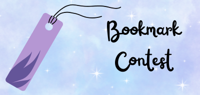 Blue background with purple bookmark and text reading: "Bookmark Contest"