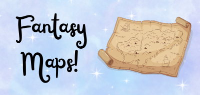 Blue background with antique map and text reading: "Fantasy Maps"
