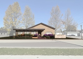 Rendering of the front of the Deerfield Library after future expansion